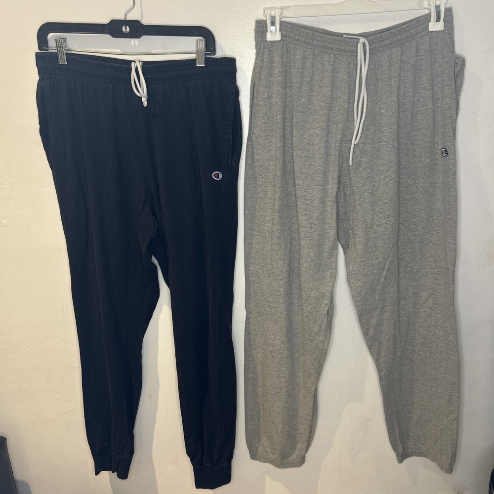 2 For 1 Champion Pants‎ Mens Size L Sweats Jogger High Rise Pull On Pockets Blue